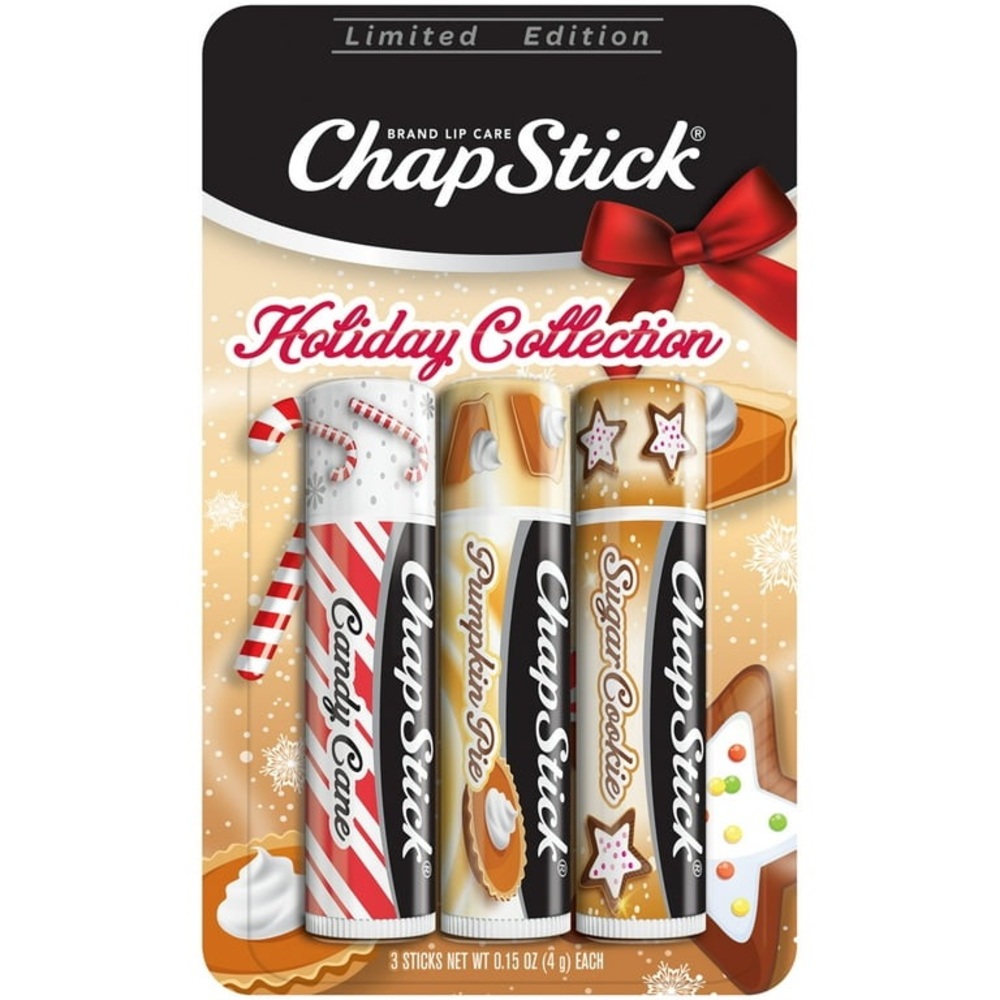 ChapStick Holiday Collection Lip Balm 3 Pack Candy Cane Sugar Cookie Pumpkin Pie